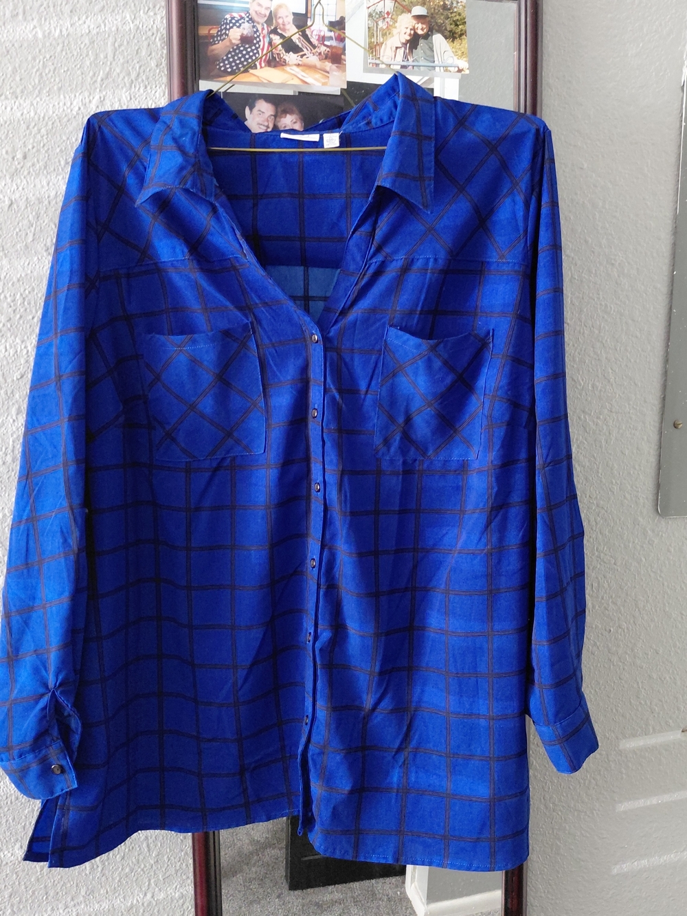 Kim Rogers Royal Blue Plaid Button-Down Shirt